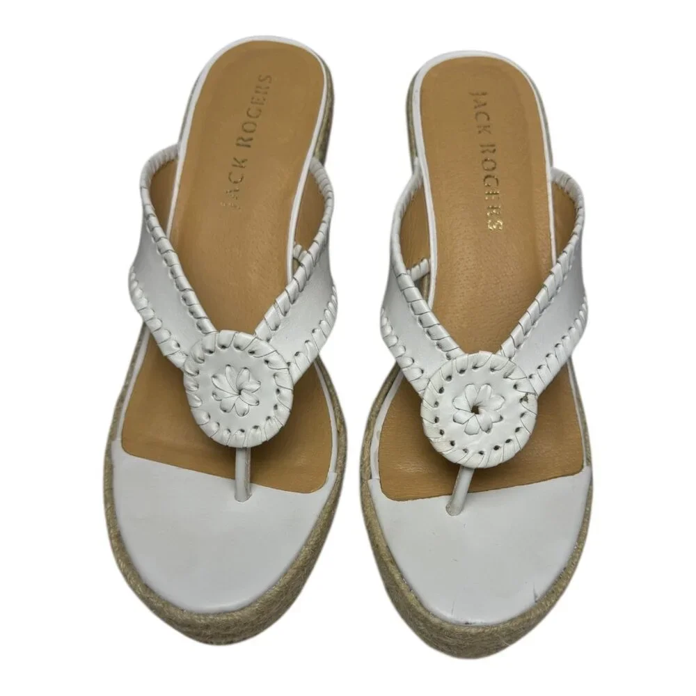 Jack Rogers White Braided Leather Espadrille Wedge Sandals Classic Summer sz 10